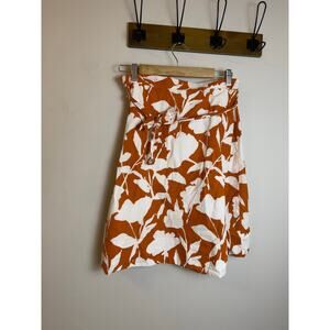 Façonnable Orange & White Midi Skirt Tie Belt Lined Cotton Sz 6